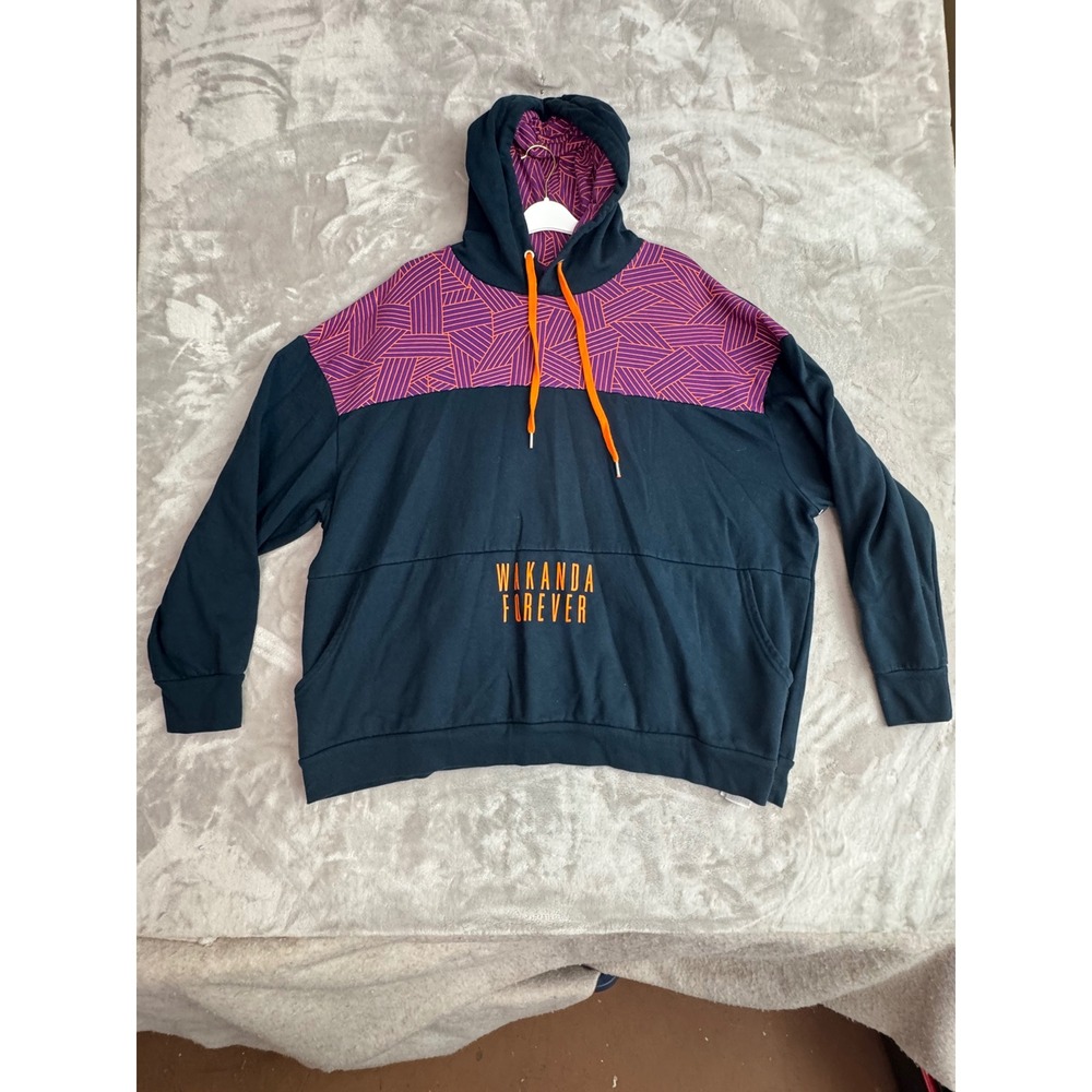 Marvel Black Panther Wakanda Hoodie Mens XXL Black‎ Purple Graphic Pullover